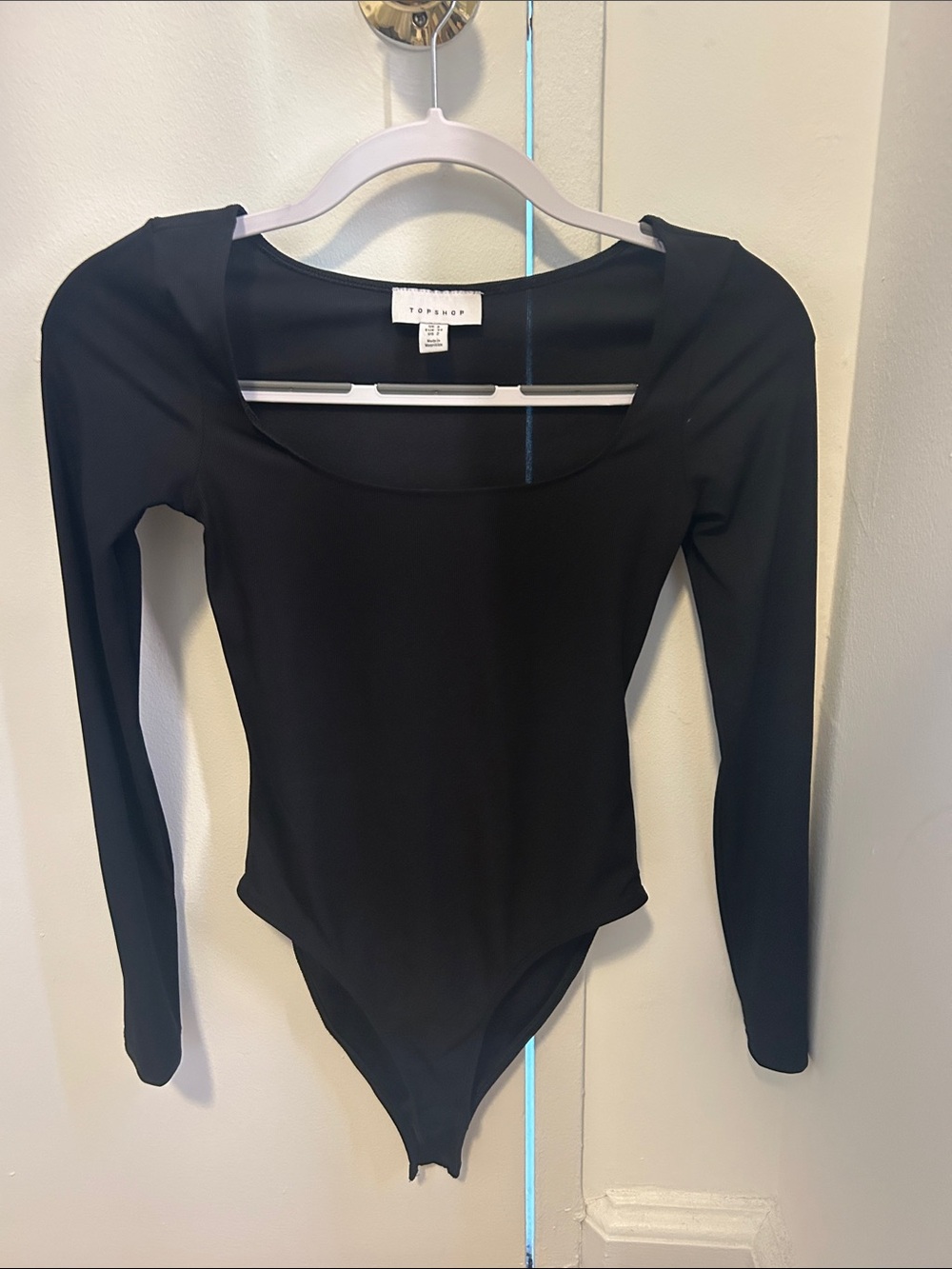 Topshop Black Long-Sleeve Scoop Neck Bodysuit